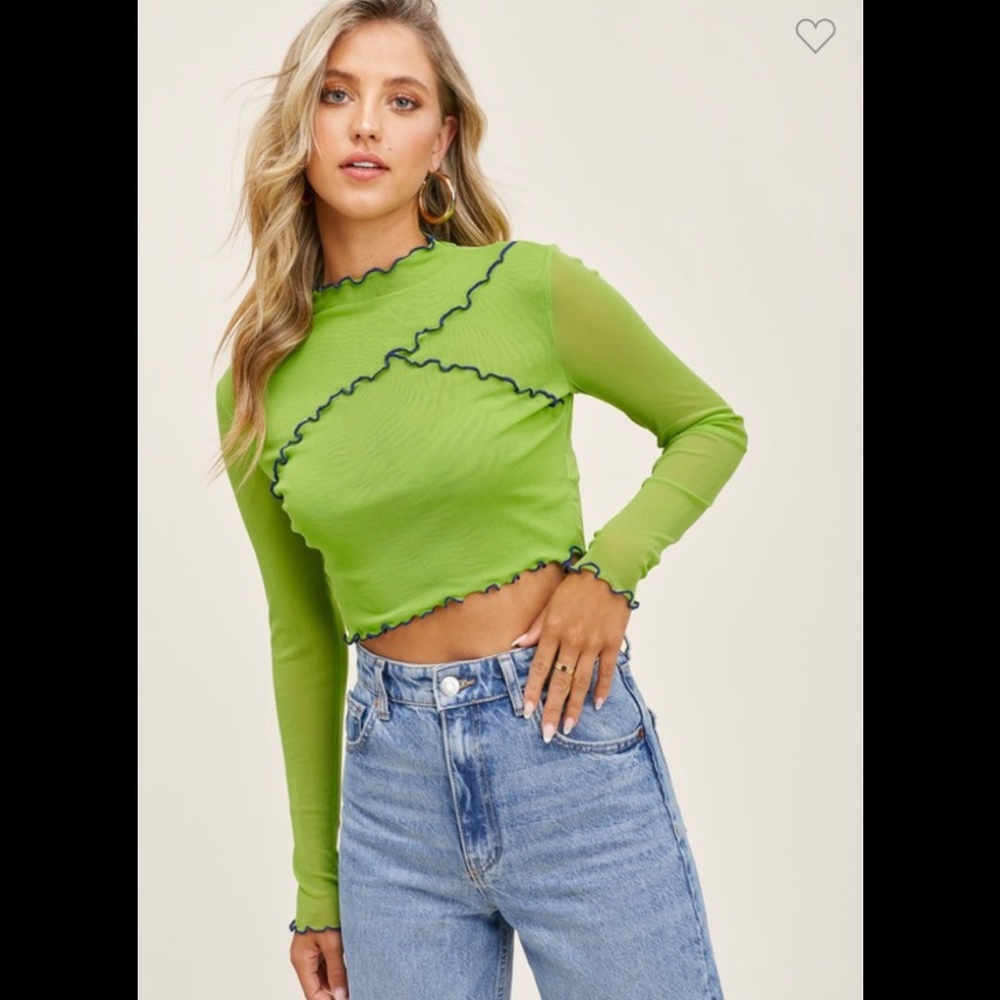 Green cropped long sleeve mesh
